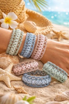 Armband Texil mit Perlchen in Blau, Mintgrün oder Rosa Trend Sommer Biba