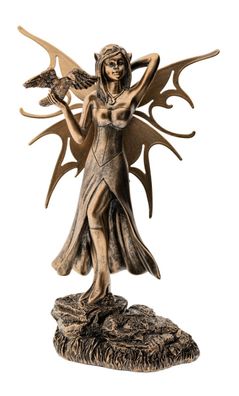Krafttierelfe Rabe Kunstharz 22 cm Fee Fantasyfigur Elfen Krafttier