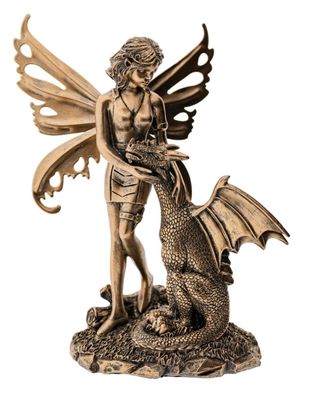 Krafttierelfe Drache Kunstharz 20 cm Fee Fantasyfigur Elfen Krafttier