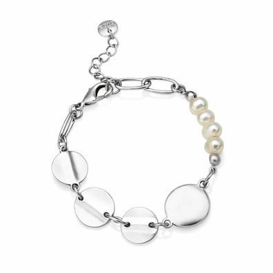 Armband matt-Silber mit Perlchen und Kreis-Elementen Elegant Nickelfrei Biba