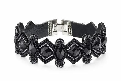 Armband Kunstleder Schwarz Blau irisierende Perlchen Nickelfrei Biba