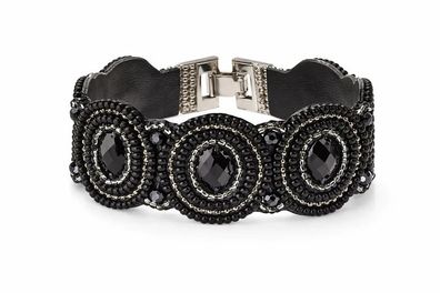 Armband Kunstleder Schwarz mit irisierende Perlchen Nickelfrei Biba
