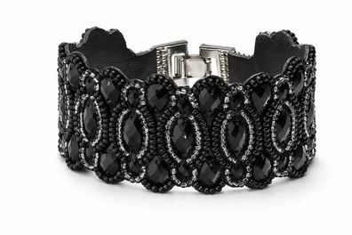 Armband Kunstleder mit Irisierende und Schwarze Perlchen Breit nickelfrei Biba
