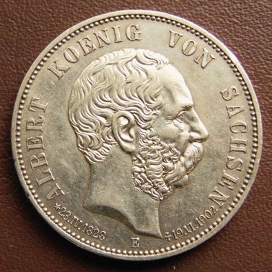 Sachsen. 5 Mark 1902 auf den Tod