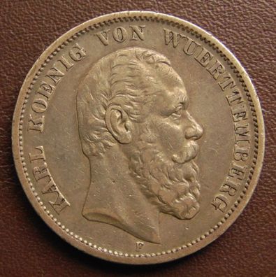 Württemberg 5 Mark 1875 F