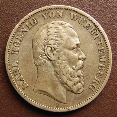 Württemberg 5 Mark 1876 F