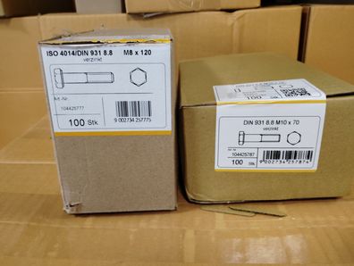 DIN 931 Sechskant-Schaftschraube M8 x 120 Stahl 8.8 galv. verzinkt 25 Stk