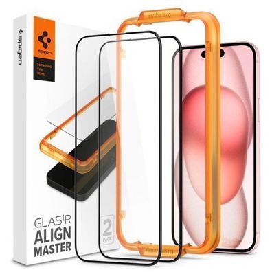Spigen ALM Gehärtetes Glas Displayschutz für iPhone 15 Plus - Schwarz, 2 Stück