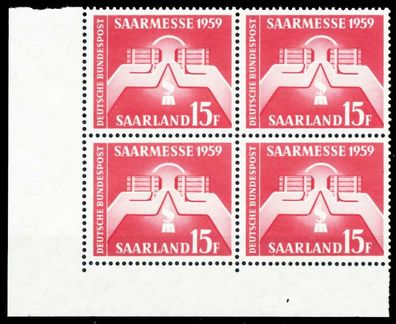SAAR OPD 1959 Nr 447 postfrisch Viererblock ECKE-ULI X5F6F82