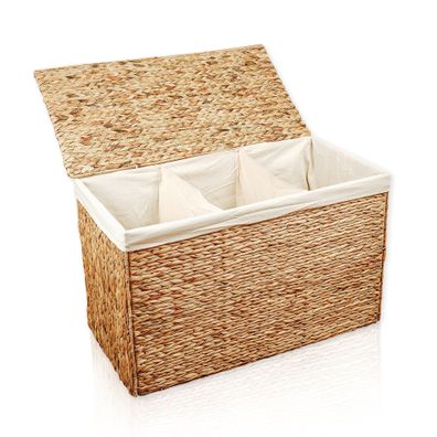 Lycce Wäschesortierer aus Wasserhyazinthe 150L, 3 Fächer, Stoffeinsatz