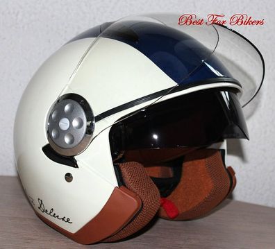 Motorradhelm LML Jet-Helm weiss-blau mit Sonnenvisier
