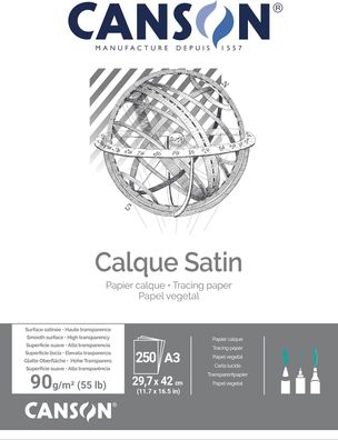 CANSON, Pauspapier, Glatt, 90gsm, 55lb, Bogen, A3-29,7x42cm, Box, Transparent, 250 Bö