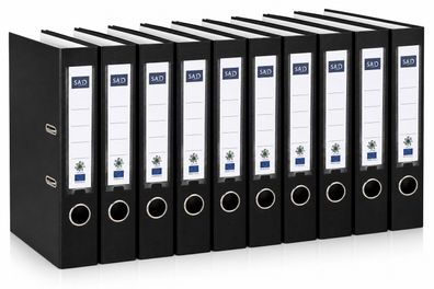 SAD 10er Pack PP Kunststoffordner 5cm DIN-A4 Ordner schmal schwarz - Aktenordner perf