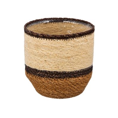 Seegras Übertopf SEWING mit Folie brauntöne Ø 14 cm