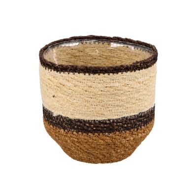 Seegras Übertopf SEWING mit Folie brauntöne Ø 12 cm