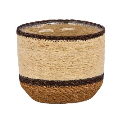 Seegras Übertopf SEWING mit Folie brauntöne Ø 18 cm