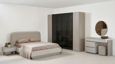 leiderschrank Bett Spiegel Beige Modern Edel Glasschrank Set Luxus