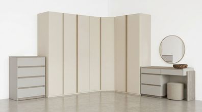 Modernes Eckschrank Kommode Spiegel Beige Edel Schminktisch Set
