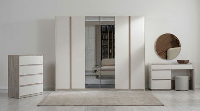 Kleiderschrank Kommode Spiegel Beige Modern Edel Schminktisch Set