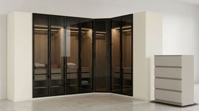 Eckschrank Kommode Beige Modern Edel Glasschrank Set Schlafzimmer