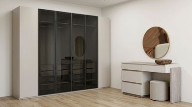 Kleiderschrank Kommode Spiegel Beige Modern Edel Glasschrank Set