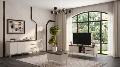 Beige-braunes Wohnzimmer-Set TV-Schrank Couchtisch Konsole TV-Ecke modern