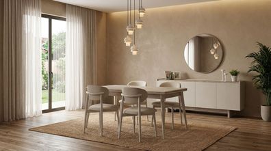 Esstisch 4 Stühle Konsole Spiegel Beige Modern Edel Esszimmer Set