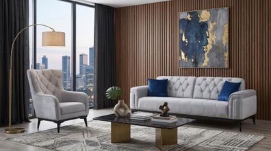 Graues Sofa-Set Sofas Stoffsofa Sessel Design Wohnzimmermöbel