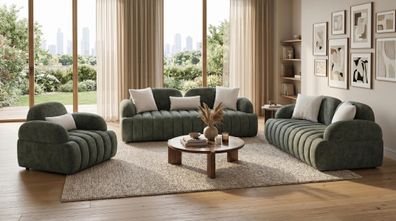 Grüne Sofagruppe Sofas weiche Stoffsofas Wohnzimmer Set modern