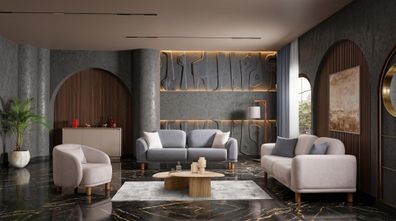 Beige-graues Sofa-Set Sofas Stoffsofas Sessel Wohnzimmer