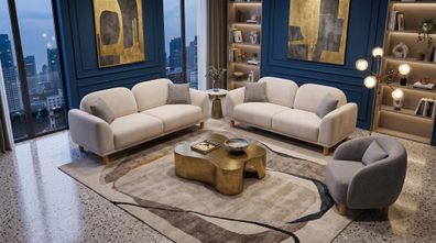 Beige-graues Sofa-Set Sofas Stoffsofas modern Wohnzimmergarnitur