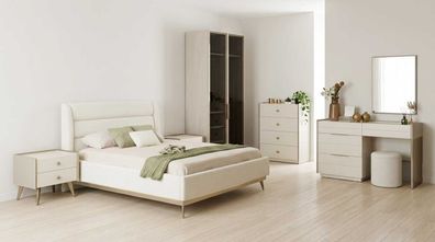 Schlafzimmer Set Beige Modern Luxus Bett Schminktisch Glasschrank
