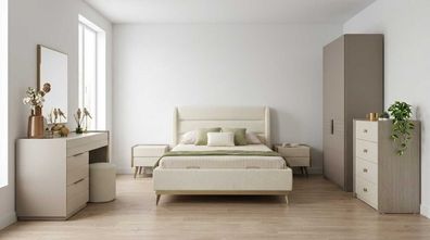 Schlafzimmer Set Beige Modern Luxus Bett Schminktisch Kommoden