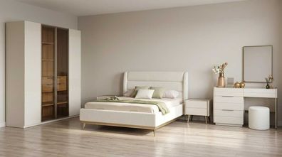 Schlafzimmer Set Beige Modern Luxus Bett Schminktisch Schrank