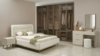 Schlafzimmer Set Beige Modern Luxus Bett Schminktisch Glasschrank