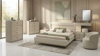 Schlafzimmer Set Beige Modern Luxus Bett Schminktisch Kommoden