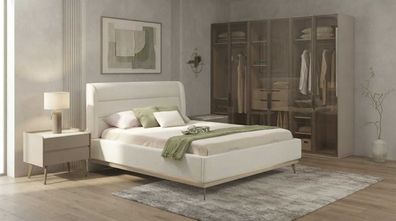 Schlafzimmer Set Beige Modern Luxus Bett Schrank Nachtkonsolen