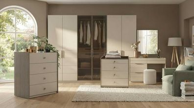 Modernes Schlafzimmer Set Beige Luxus Schrank Kommoden Spiegel