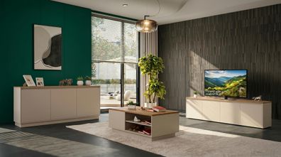 Beiges stilvolles Wohnzimmer-Set TV-Schrank Couchtisch Konsole