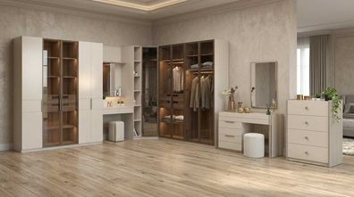 Schlafzimmer Set Beige Modern Luxus Schrank Schminktisch Kommode