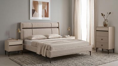 Schönes beiges Schlafzimmer-Set Bett Kommode Nachttische modern Premium