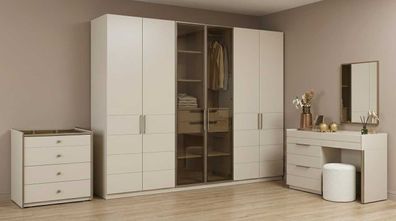 Schlafzimmer Set Beige Modern Luxus Schrank Schminktisch Sideboard