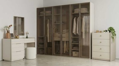 Schlafzimmer Set Beige Modern Luxus Schrank Schminktisch Kommode