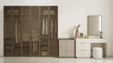 Schlafzimmer Set Beige Modern Luxus Schrank Schminktisch Kommode