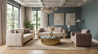 Luxuriöses Sofa-Set in Beige Sofas Stoffsofas Design Sofa