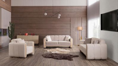 Beiges Sofa-Set Sofas Stoffsofas Sessel Wohnzimmergarnitur