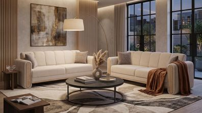 Luxuriöses beiges Sofaset Sofas Stoffsofas Wohnzimmergarnitur