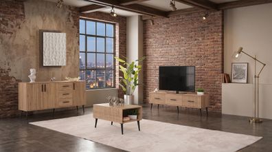Braunes Wohnzimmer-Set Fernsehschrank Couchtisch Konsole