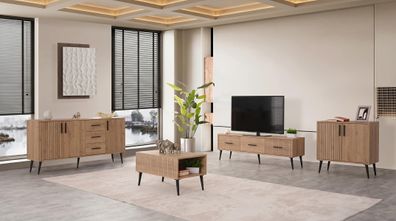 Braunes Wohnzimmer-Set Fernsehschrank Couchtisch Konsole Schrank modern