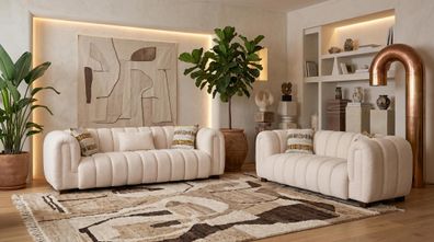 Luxuriöses beiges Wohnzimmer-Set Sofas weiche Stoffsofas modern